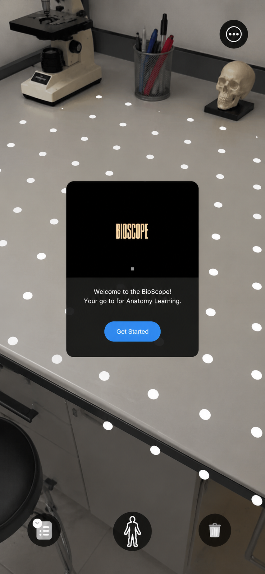 BioScope AR anatomy welcome screen